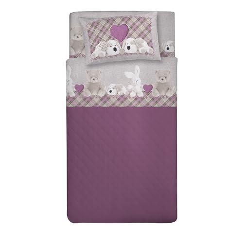 PENSIERI DELICATI 100% Cotton Double Bed Set, 120 x 200 cm, Complete with Bottom Sheet, Top and 1 Pillowcase, Made in Italy, Pink Plush Design