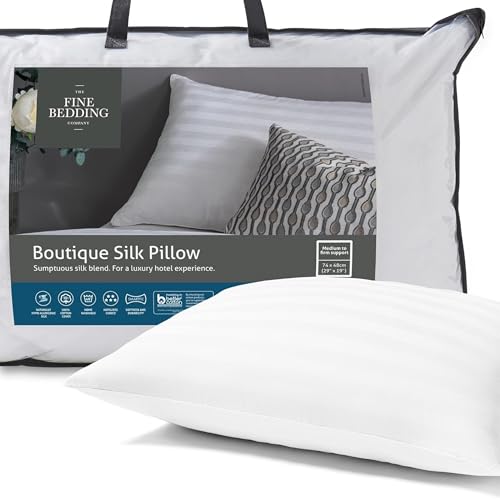 The Fine Bedding Company Boutique Silk Pillow – Medium Firm Pillow with Advanced Smartfil® Fibre and Pure Silk Blend, Luxury Pillows for Comfort, Machine Washable – Single (1 Pack)