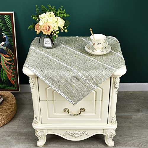 NEWISHER Embroidered Small Square Tablecloth, 24x24 Inch End Table Cover - Green End Table Cloth, Jacquard Striped Linen Texture Coffee Table Tablecloth, Washable Small Table Cover for Kitchen Home
