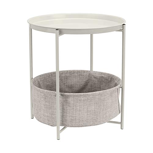 Amazon Basics Round Storage Bedside End Table with Removable Fabric Basket, White, Heather Gray Fabric, 44.96 x 44.96 x 48 cm