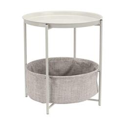 Amazon Basics Round Storage Bedside End Table with Removable Fabric Basket, White, Heather Gray Fabric, 44.96 x 44.96 x 48 cm