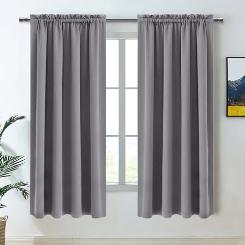 DWCN Blackout Curtains ??? Thermal Insulated, Energy Saving & Noise Reducing Bedroom and Living Room Curtains, Grey, W 42x L 63 Inch, Set of 2 Rod Pocket Curtain Panels