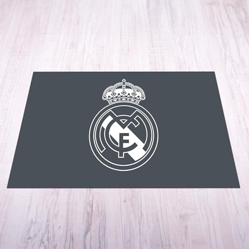 fan decor Real Madrid Mat - Small (70cm (w) x 100cm (h) - White Crest on Cool Grey