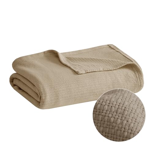 Madison Park Premium Soft Cozy Luxury Cotton Blanket for Bed, Couch or Sofa, Khaki, Twin