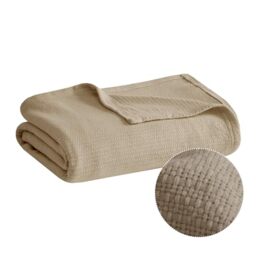Madison Park Premium Soft Cozy Luxury Cotton Blanket for Bed, Couch or Sofa, Khaki, Twin
