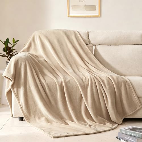 "BEAUTEX Fleece Blanket Queen Size Super Soft Flannel Throw Blanket Lightweight Fuzzy Plush Blanket for Couch Sofa or Bed All Seasons (Ivory, 90"" x 90"")"