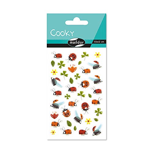 Maildor CY094C - 3D STICKERS Cooky - 1 sheet - 12x8 cm - 40 stickers - CLOVERS AND LADYBUGS THEME - Children's Arts and Crafts Accessories - Creative Leisure