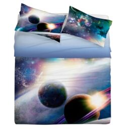 Gabel Planets Bed Sheet Set, 250 x 290 cm, Pure Cotton, Multicoloured, Digital Photo Print