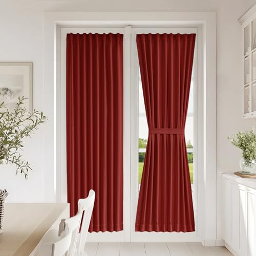 Vatge Christmas Red French Door Curtains - Festive Holiday Door Decor for Door Window, 1 Panel, W25 x L72, Red