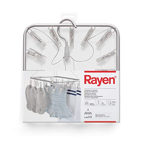 Rayen - Clothes pegs - Clothes rack for hanging up Small clothing - Suitable for Indoor and outdoor - Aluminum - 16 clothes pegs - 28.5 x 28x39 cm