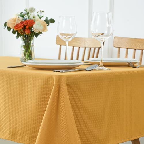 maxmill Square Tablecloth Weaved Texture Stain Resistant Waterproof Wrinkle Free Washable Soft Table Cloth, Decorative Fabric Table Cover for Dining Room Dinner Parties, 52 x 52 Inch, Ochre Yellow