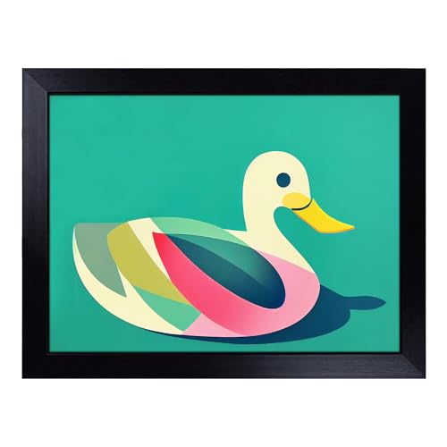 Lap Tray with Bean Bag Cushion, Dramatic Abstract Duck - Handmade in the UK, Raised Wooden Edge, Padded Cushion, Heat-Resistant Wipe-Clean Surface, for Meals, Laptops and Crafts