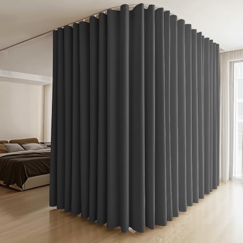 MaKefeile Room Divider Curtain with Flexible Bendable Track Set W180??H96in 1 Panel Black Curtain and White Track