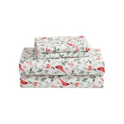 Laura Ashley - Full Sheets, Breathable Cotton Flannel Bedding with Deep Pockets, Brushed for Extra Softness & Comfort, Oeko-Tex Certified (Jolly Cardinals Green, Full)