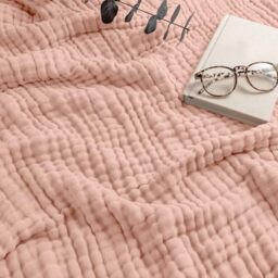 Comfy Cubs Adult Muslin Blanket Throw, 127 x 152 cm - Soft, Six-Layered, Lightweight, Breathable Cotton Blanket for All Seasons - Machine Washable, Stylish Home Decor - Blush