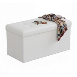 Relaxdays folding storage bench, faux leather, padded, hallway or bedroom, HxWxD: 38 x 76 x 38 cm, white