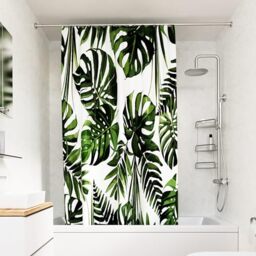 Croydex Shower Curtain with Green Botanical Leaves Design, 1800W x 1800H