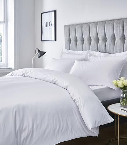 Catherine Lansfield Satin Stripe 300 Thread Count King Fitted Sheet White