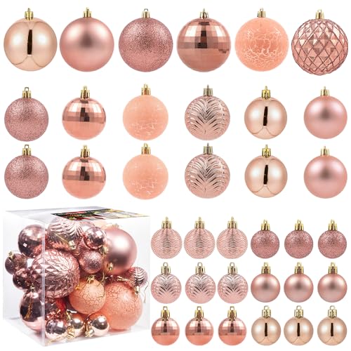 LANGXUN 36pcs Rose Gold Christmas Tree Decorations Balls, Bolas De Navidad, 2025 Christmas Decor, Indoor Outdoor Shatterproof Christmas Ornaments, Xmars Party Wedding Suppiles