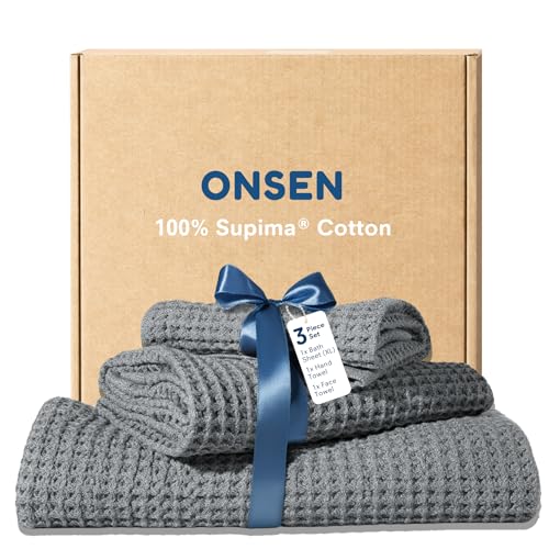 Onsen Bath Sheet Set - Waffle Weave 100% Supima Cotton Towel - Lusciously Soft, Durable, Fast Absorbing Waffle Towel Bath Towel, Cinder Grey