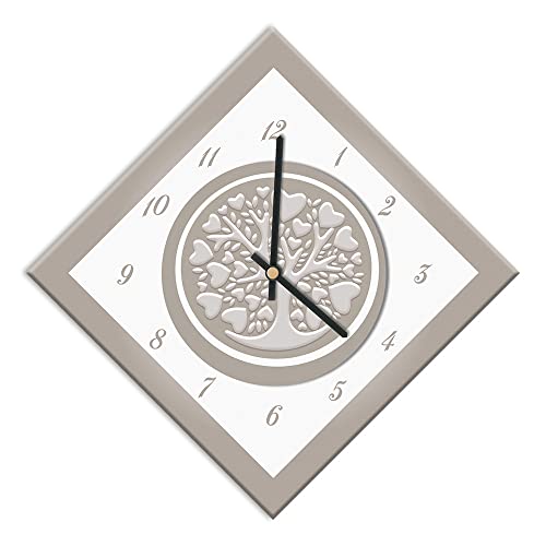Mareli Wall Clock, Wood, Tree of Life Hearts, 42x42