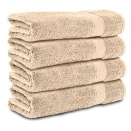 Komfortec Set of 4 Bath Towels 70 x 140 cm 100% Cotton 470 g/m² Terry Cloth Soft Beige