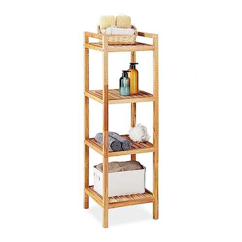 Relaxdays Storage Unit, 4 Shelves, Bathroom, Kitchen, Bedroom, Free-standing, HxWxD: 110x35x35cm, Towel, Wooden, Natural, Wood, 110 x 35 x 35 cm