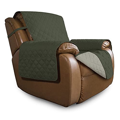 Easy-Going Oversized Recliner Cover Reversible Couch Cover Sofa Cover for Living Room Water Resistant Furniture Protector with Elastic Straps for Pets Dog (Oversized Recliner, Army Green/Beige)