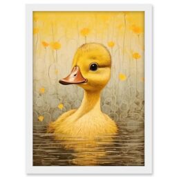 Artery8 Yellow Duckling Kids Bedroom Baby Nursery Calm Elegant Artwork Framed A3 Wall Art Print