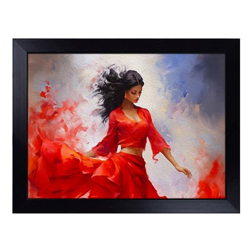 Lap Tray with Bean Bag Cushion, Flamenco Dancer Contemporary Art - Handmade in the UK, Raised Wooden Edge, Padded Cushion, Heat-Resistant Wipe-Clean Surface, for Meals, Laptops and Crafts