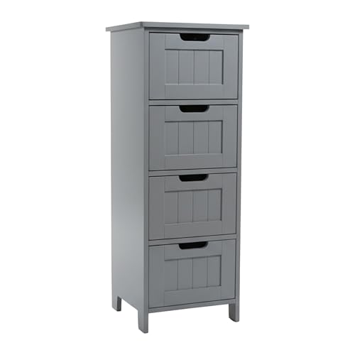 Relaxdays Bathroom Cabinet with 4 Drawers, MDF, Slim Storage, 82x30x30 cm, White