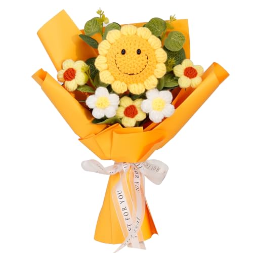 Flrunwu Artificial Sunflowers Bouquet Hand-Woven Rose Artificial Flower(Pack of 1), Suitable for Family Table Decoration, for Girlfriend Mother,Valentine's Birthday Wedding Gift(Sunflower yellow)