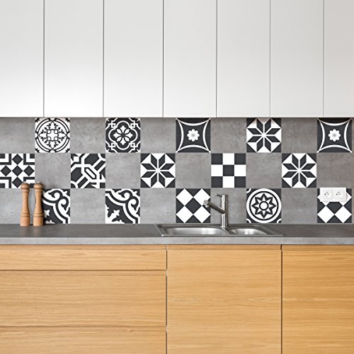 Ambiance Sticker Self-Adhesive Decorative Wall Decal Cement Tile for Bathroom and Kitchen Ornements Chic - Pack of 24 Stickers of 10 x 10 cm