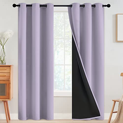 SimpleHome Lilac 100% Blackout Curtains Room Darkening Living Room 84 Inch - Curtains for Bedroom,Thermal Insulated Grommet Window Drapes,Curtains for Living Room with Black Back,42 x 84 Inch,2 Panels