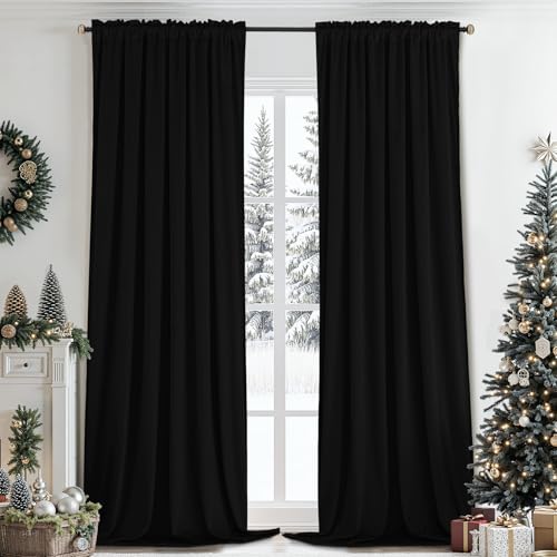 SimpleHome Black Velvet Curtains 84 Inches for Living Room Rod Pocket - Luxury Blackout Velvet Curtains,Thermal Insulated 2 Panels Room Darkening Drapes,Velvet Bedroom Curtains,W52 x L84,2 Panels