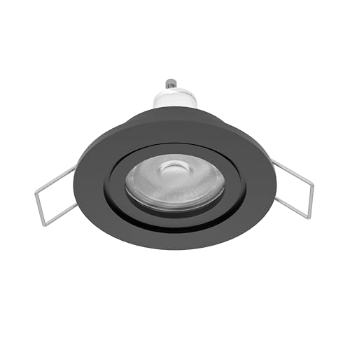 Eglo LED Recessed Spotlight Barranco, Bathroom Ceiling Spot, Black Plastic Light, Neutral White lamp, Including GU10 Bulb, IP44