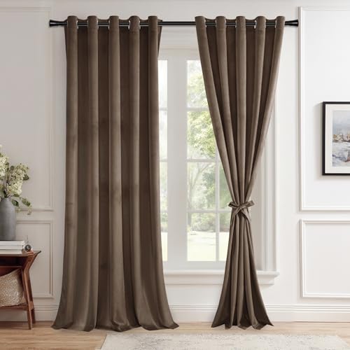 JIUZHEN Room Darkening Velvet Curtains 2 Panels Set, Luxury Window Treatment Privacy Thermal Insulated Backdrops for Living Room/Office,60W x 84L, Brown