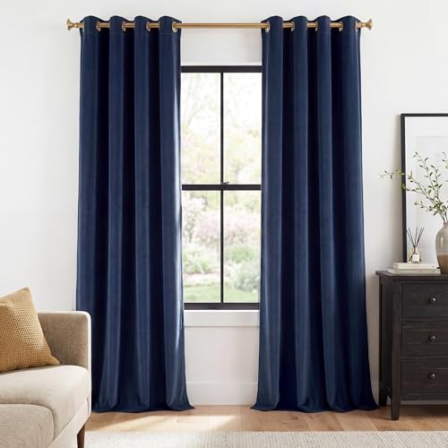 StangH Navy Blue Boys Bedroom Velvet Curtains Room Darkening 102 inches Long, Soft Blackout Curtains & Drapes Noise Dampening Solid Sliding Door Curtains for Living Room, W62 x L102, 2 Panels