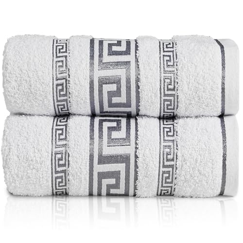 GC GAVENO CAVAILIA Extra Large Jumbo Bath Sheets Greek Towels for Bathroom - 2 Piece Super Absorbent Quick Dry Towel, 100% Egyptian Cotton Soft Fluffy Luxury Bath Towel Spa & Hotel (90x180cm),White