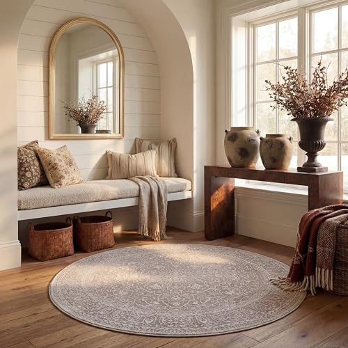 Safavieh Contemporary Rug for Living Room, Dining Room, Bedroom - Reflection Collection, Short Pile, in Beige and Cream, 200 x 200 cm