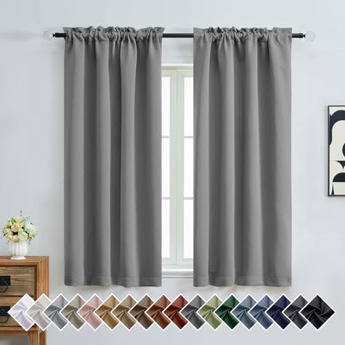 OVZME Grey Blackout Curtains for Bedroom 63 Inch Length 2 Panels, Protect Privacy Thermal Insulated Solid Curtains for Bedroom, Dual Rod Pocket Window Treatment Blackout Drapes, 2x40Wx63L Inches
