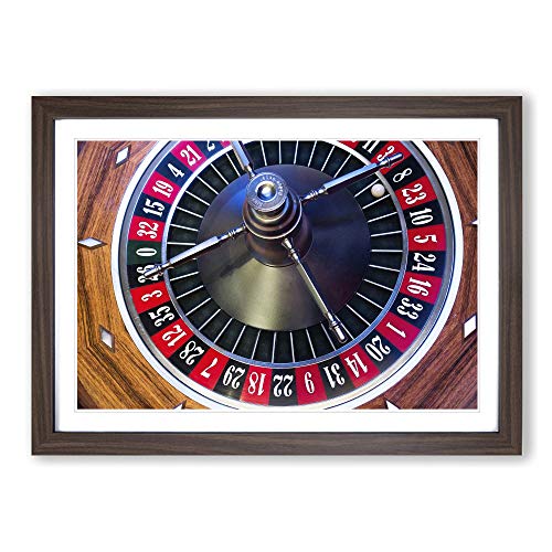 Roulette Table Black and Red Framed Print - A2 Walnut Framed Wall Art - Ready to Hang - Modern Nature Picture - Living Room Bedroom Lounge Office