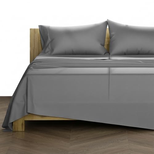 "TEXAS LINEN CO. Egyptian Cotton Split King Sheet Set - 600 Thread Count 5 PC Dark Grey Sheets for Adjustable Bed, Extra Long Staple Soft Cooling Sheets, Luxury Hotel Sheets, 16"" Deep Pocket Bedsheet"