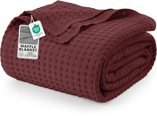 Utopia Bedding Cotton Waffle Blanket 300 GSM (Burgundy - 228x182 cm) Soft Lightweight Breathable Bed Blanket Big Size Layering Any Bed for All Season