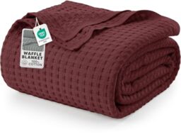 Utopia Bedding Cotton Waffle Blanket 300 GSM (Burgundy - 228x182 cm) Soft Lightweight Breathable Bed Blanket Big Size Layering Any Bed for All Season