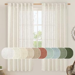 LAMIT - Linen Semi Sheer Curtains Natural Look Light Filtering Back Tab Rod Pocket Window Drapes for Bedroom 2 Panels Set, 52 x 72 Inch, Cream Ivory
