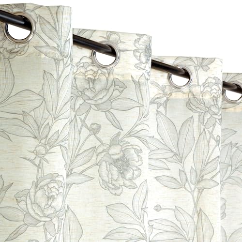 Atout Ciel Leaf Print Net Curtain 50% Recycled Polyester with Eyelets 140 x 240 cm Ready to Hang Ivory