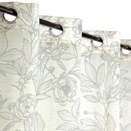 Atout Ciel Leaf Print Net Curtain 50% Recycled Polyester with Eyelets 140 x 240 cm Ready to Hang Ivory