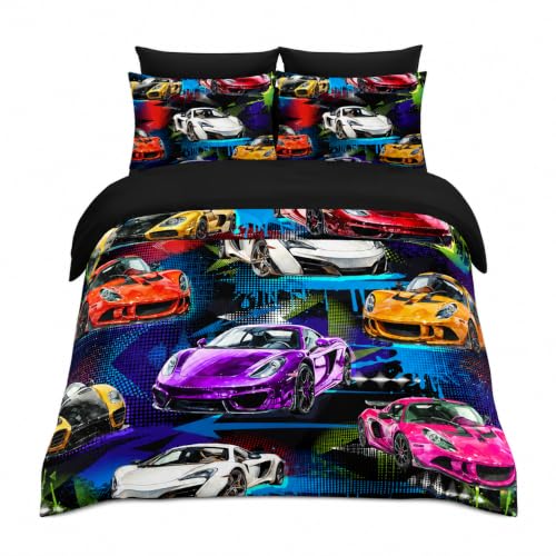 AILONEN 7-Piece Racing Car Comforter Sets Full Size,Extreme Sports Bedding Set Bed in a Bag for Kids Boys Teens,Cool Speed Race Comforter & Fitted Sheet with Flat Sheet & 2 Pillowcases,2 Pillow Shams