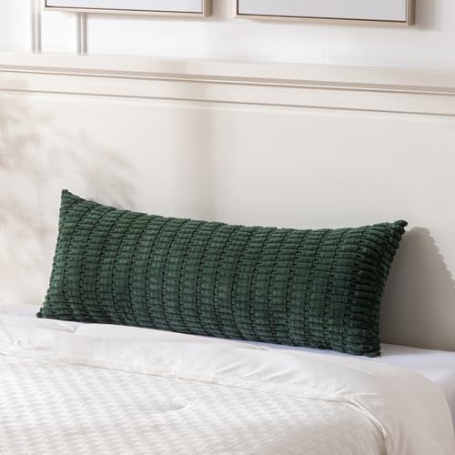 Fancy Homi Dark Green Long Body Lumbar Decorative Throw Pillow Covers 20x54 Inch for Bed Couch Bedroom Bench, Soft Corduroy Rectangle Solid Pillow Case 50x137 cm, Rustic Farmhouse Boho Room Decor